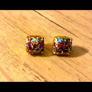 Kate Spade Square Glitter Stud Earrings (Pierced)